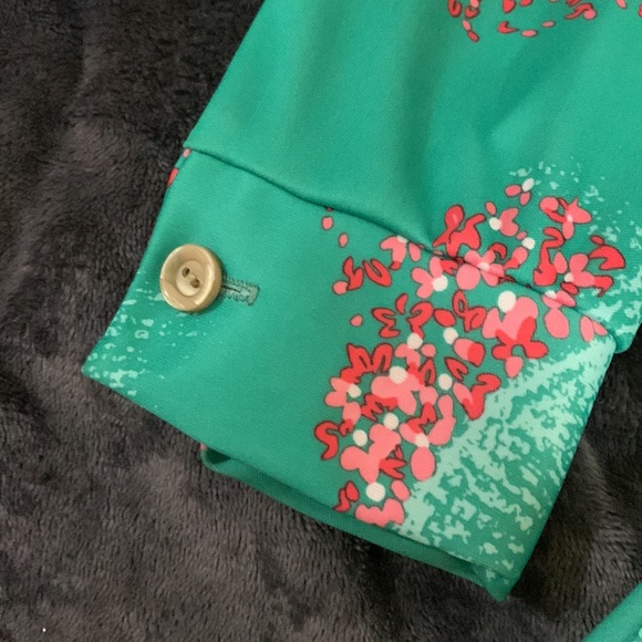 Vintage green and pink flare collar 70s dress. Size 12 perfect condition - Picture 4 of 10